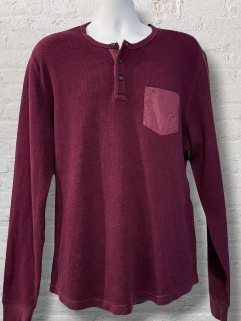Original Penguin Men’s Henley Shirt - Burgundy Maroon XXL